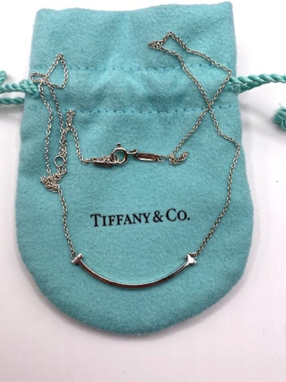Tiffany & Co Sterling Silver Necklace T-smile Pendant Authentic - Picture 2 of 9